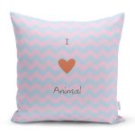 Realhomes Mavi Pembe Zikzaklı I Love Animal Desenli Modern Yastık Kırlent Kılıfı Realhomes