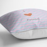 Realhomes Mavi Pembe Zikzaklı I Love Animal Desenli Modern Yastık Kırlent Kılıfı Realhomes