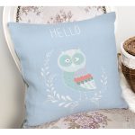 - Rh-K4608m-1 - Realhomes Mavi Zemin Sevimli Baykuş Desenli Özel Tasarımlı Dijital Baskılı Modern Yastık Kırlent Kılıfı Realhomes