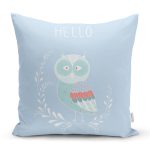 - Rh-K4608m - Realhomes Mavi Zemin Sevimli Baykuş Desenli Özel Tasarımlı Dijital Baskılı Modern Yastık Kırlent Kılıfı Realhomes