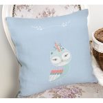 Mavi Zemin Sevimli Baykuş Desenli Özel Tasarımlı Dijital Baskılı Çocuk Odası Yastık Kırlent Kılıfı Realhomes