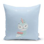 Mavi Zemin Sevimli Baykuş Desenli Özel Tasarımlı Dijital Baskılı Çocuk Odası Yastık Kırlent Kılıfı Realhomes