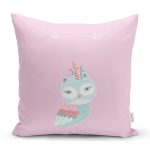 Pembe Zemin Sevimli Baykuş Desenli Özel Tasarımlı Dijital Baskılı Çocuk Odası Yastık Kırlent Kılıfı Realhomes