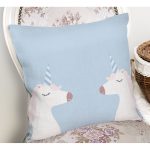 Mavi Zemin Baby Shower Temalı Unicorn Desenli Dijital Baskılı Çocuk Odası Yastık Kırlent Kılıfı Realhomes