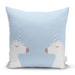 Mavi Zemin Baby Shower Temalı Unicorn Desenli Dijital Baskılı Çocuk Odası Yastık Kırlent Kılıfı Realhomes