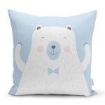 - Rh-K4642m - Realhomes Mavi Zemin Sevimli Ayıcık Desenli Özel Tasarımlı Dijital Baskılı Modern Yastık Kırlent Kılıfı Realhomes