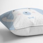 - Rh-K4642m-2 - Realhomes Mavi Zemin Sevimli Ayıcık Desenli Özel Tasarımlı Dijital Baskılı Modern Yastık Kırlent Kılıfı Realhomes