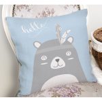 Mavi Zemin Sevimli Ayıcık Desenli Özel Tasarımlı Dijital Baskılı Modern Yastık Kırlent Kılıfı Realhomes