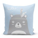Mavi Zemin Sevimli Ayıcık Desenli Özel Tasarımlı Dijital Baskılı Modern Yastık Kırlent Kılıfı Realhomes