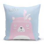 - Rh-K4648p - Realhomes Mavi Zemin Sevimli Ayıcık Desenli Özel Tasarımlı Dijital Baskılı Modern Yastık Kırlent Kılıfı Realhomes