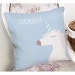 Mavi Zemin Cool Yazılı Unicorn Baskılı Dijital Baskılı Çocuk Odası Yastık Kırlent Kılıfı Realhomes