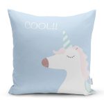 Mavi Zemin Cool Yazılı Unicorn Baskılı Dijital Baskılı Çocuk Odası Yastık Kırlent Kılıfı Realhomes