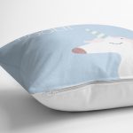 Mavi Zemin Cool Yazılı Unicorn Baskılı Dijital Baskılı Çocuk Odası Yastık Kırlent Kılıfı Realhomes