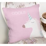- Rh-K4653p-1 - Realhomes Pembe Zemin Cool Yazılı Unicorn Baskılı Dijital Baskılı Çocuk Odası Yastık Kırlent Kılıfı Realhomes