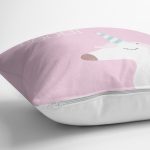 - Rh-K4653p-2 - Realhomes Pembe Zemin Cool Yazılı Unicorn Baskılı Dijital Baskılı Çocuk Odası Yastık Kırlent Kılıfı Realhomes