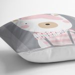 - Rh-K4669g-2 - Realhomes Gri Çizgili Zemin Şapkalı Ayıcık Desenli Dijital Baskılı Modern Yastık Kırlent Kılıfı Realhomes