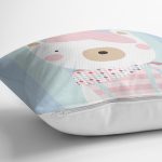 - Rh-K4669m-2 - Realhomes Mavi Çizgili Zemin Şapkalı Ayıcık Desenli Dijital Baskılı Modern Yastık Kırlent Kılıfı Realhomes