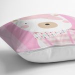 - Rh-K4669p-2 - Realhomes Pembe Çizgili Zemin Şapkalı Ayıcık Desenli Dijital Baskılı Modern Yastık Kırlent Kılıfı Realhomes