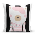 Siyah Çizgili Zemin Şapkalı Ayıcık Desenli Dijital Baskılı Modern Yastık Kırlent Kılıfı Realhomes