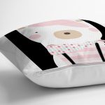 Siyah Çizgili Zemin Şapkalı Ayıcık Desenli Dijital Baskılı Modern Yastık Kırlent Kılıfı Realhomes