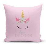 - Rh-K4674p - Realhomes Pembe Zemin Be A Unicorn Yazılı Dijital Baskılı Modern Yastık Kırlent Kılıfı Realhomes