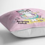 - Rh-K4681p-2 - Realhomes Pembe Zemin Tatil Temalı Sevimli Kedi Desenli Dijital Baskılı Modern Yastık Kırlent Kılıfı Realhomes