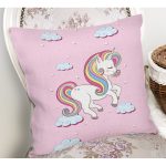 Pembe Zeminde Uyuyan Unicorn Desenli Dijital Baskılı Modern Yastık Kırlent Kılıfı Realhomes