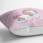 Pembe Zeminde Uyuyan Unicorn Desenli Dijital Baskılı Modern Yastık Kırlent Kılıfı Realhomes