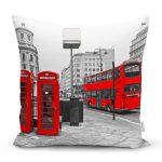 Şehir Manzarası Telefon Kulübesi Motifli Dijital Baskılı Dekoratif Yastık Kırlent Kılıfı Realhomes