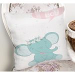 - Rh-K4709b-1 - Realhomes Beyaz Zeminde Sevimli Fil Desenli Dijital Baskılı Çocuk Odası Yastık Kırlent Kılıfı Realhomes