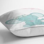 - Rh-K4709b-2 - Realhomes Beyaz Zeminde Sevimli Fil Desenli Dijital Baskılı Çocuk Odası Yastık Kırlent Kılıfı Realhomes