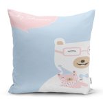 Mavi Zeminde Anne Ve Yavru Ayı Baby Shower Dijital Baskılı Çocuk Odası Yastık Kırlent Kılıfı Realhomes