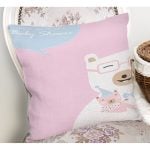- Rh-K4803-1 - Realhomes Pembe Zeminde Anne Ve Yavru Ayı Baby Shower Dijital Baskılı Çocuk Odası Yastık Kırlent Kılıfı Realhomes