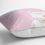 - Rh-K4803-2 - Realhomes Pembe Zeminde Anne Ve Yavru Ayı Baby Shower Dijital Baskılı Çocuk Odası Yastık Kırlent Kılıfı Realhomes