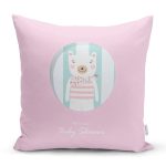 - Rh-K4805 - Realhomes Pembe Zeminde Welcome Baby Shower Temalı Sevimli Ayıcık Modern Yastık Kırlent Kılıfı Realhomes