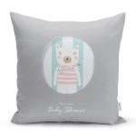 - Rh-K4807 - Realhomes Gri Zeminde Welcome Baby Shower Temalı Sevimli Ayıcık Modern Yastık Kırlent Kılıfı Realhomes