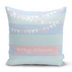 - Rh-K4809 - Realhomes Mavi Çizgili Baby Shower Temalı Çocuk Odası Yastık Kırlent Kılıfı Realhomes