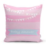 - Rh-K4810 - Realhomes  Pembe Çizgili Baby Shower Temalı Çocuk Odası Yastık Kırlent Kılıfı Realhomes