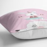 - Rh-K4812-2 - Realhomes Pembe Zeminde Sevimli Sirk Tavşanı Çocuk Odası Yastık Kırlent Kılıfı Realhomes