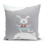 - Rh-K4813 - Realhomes Gri Zeminde Sevimli Sirk Tavşanı Çocuk Odası Yastık Kırlent Kılıfı Realhomes