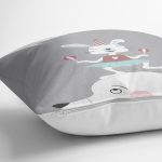 - Rh-K4813-2 - Realhomes Gri Zeminde Sevimli Sirk Tavşanı Çocuk Odası Yastık Kırlent Kılıfı Realhomes