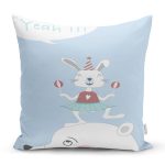 - Rh-K4814 - Realhomes Mavi Zeminde Sevimli Sirk Tavşanı Çocuk Odası Yastık Kırlent Kılıfı Realhomes