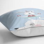 - Rh-K4814-2 - Realhomes Mavi Zeminde Sevimli Sirk Tavşanı Çocuk Odası Yastık Kırlent Kılıfı Realhomes