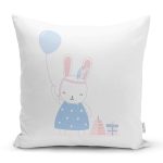 - Rh-K4815 - Realhomes Realhomes Beyaz Zeminde Balonlu Sevimli Tavşan Modern Yastık Kırlent Kılıfı Realhomes