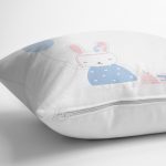 - Rh-K4815-2 - Realhomes Realhomes Beyaz Zeminde Balonlu Sevimli Tavşan Modern Yastık Kırlent Kılıfı Realhomes