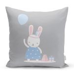 - Rh-K4816 - Realhomes Realhomes Gri Zeminde Balonlu Sevimli Tavşan Modern Yastık Kırlent Kılıfı Realhomes