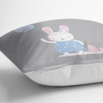 - Rh-K4816-2 - Realhomes Realhomes Gri Zeminde Balonlu Sevimli Tavşan Modern Yastık Kırlent Kılıfı Realhomes