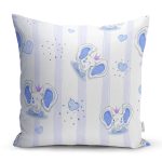 - Rh-K4818 - Realhomes Realhomes Mavi Sevimli Fil Temalı Modern Yastık Kırlent Kılıfı Realhomes