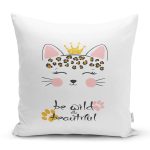 Realhomes Beyaz Zeminde Be Wild & Beautiful Temalı Modern Yastık Kırlent Kılıfı Realhomes
