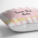 - Rh-K4823-2 - Realhomes Realhomes Pembe Zeminde Save The Date Motifli Modern Yastık Kırlent Kılıfı Realhomes